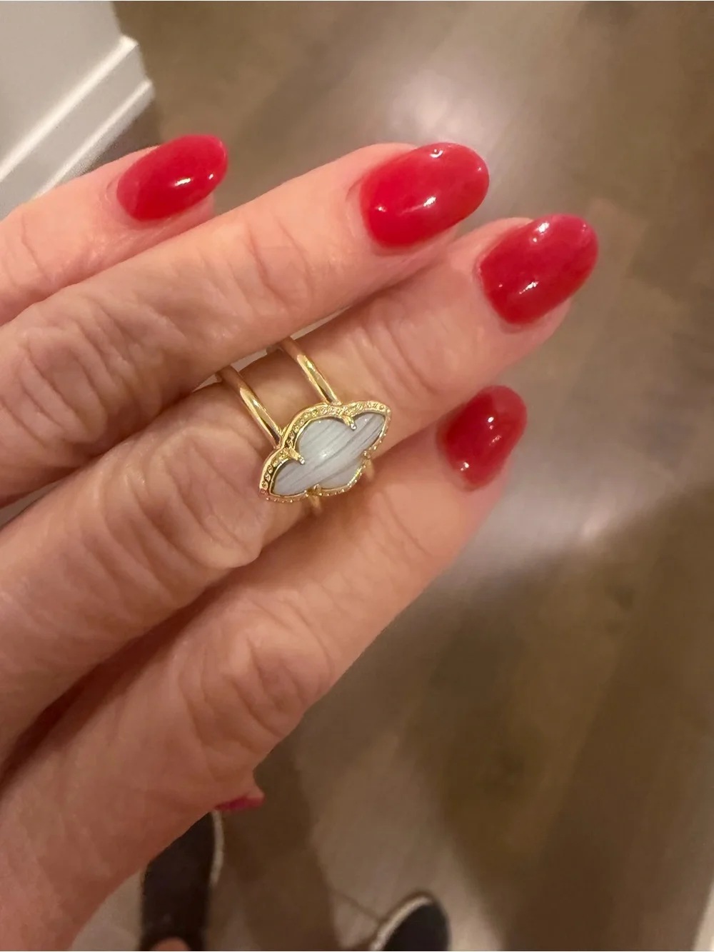 Kendra Scott Gold-Tone Double Band Ring with White Striped Marquise Stone